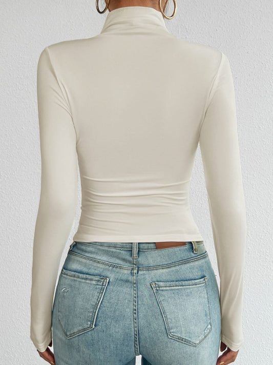 Ivory Devine Mock Neck Long Sleeve T-Shirt by Cart Retail