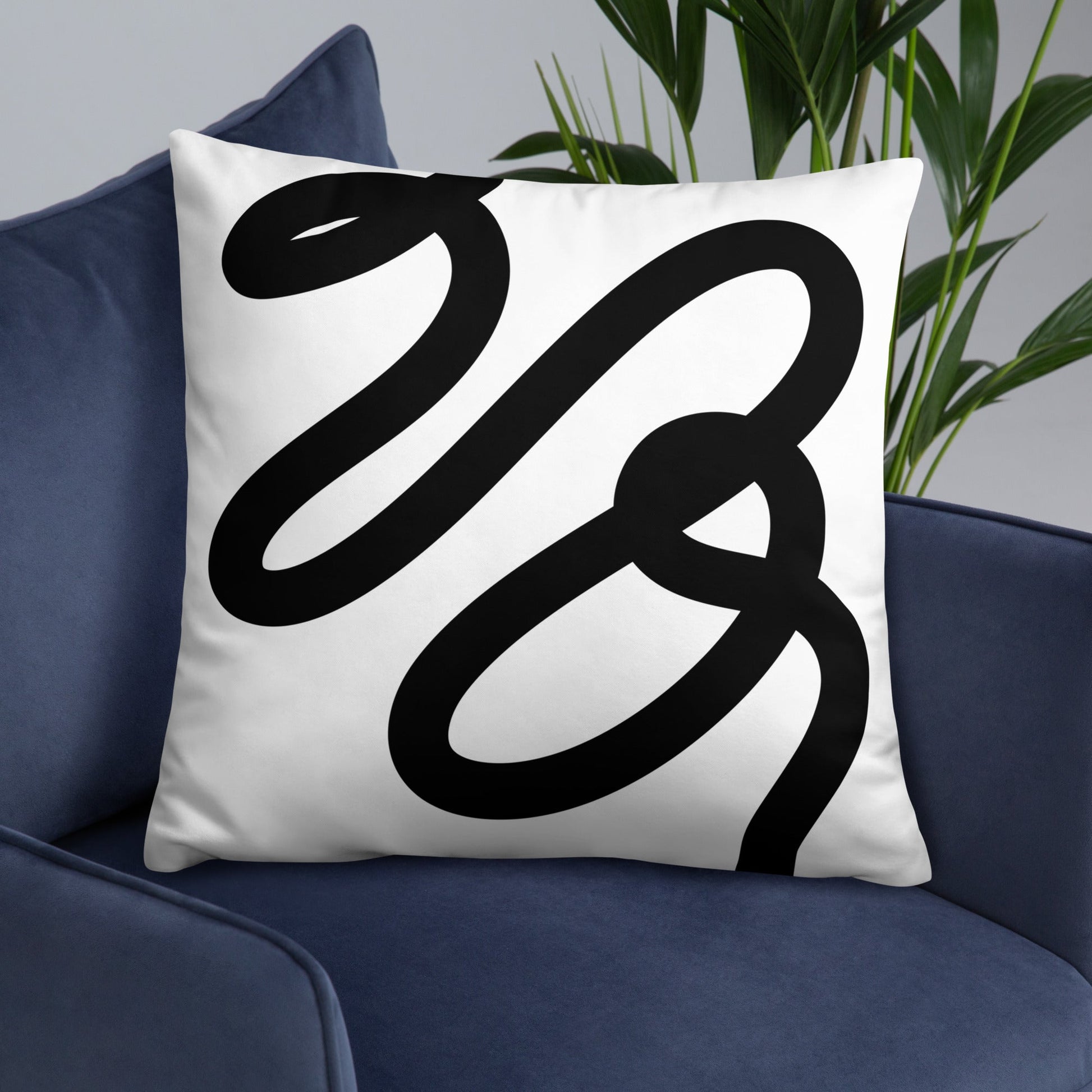 White pillow with black hand designed graphic Cart Retail