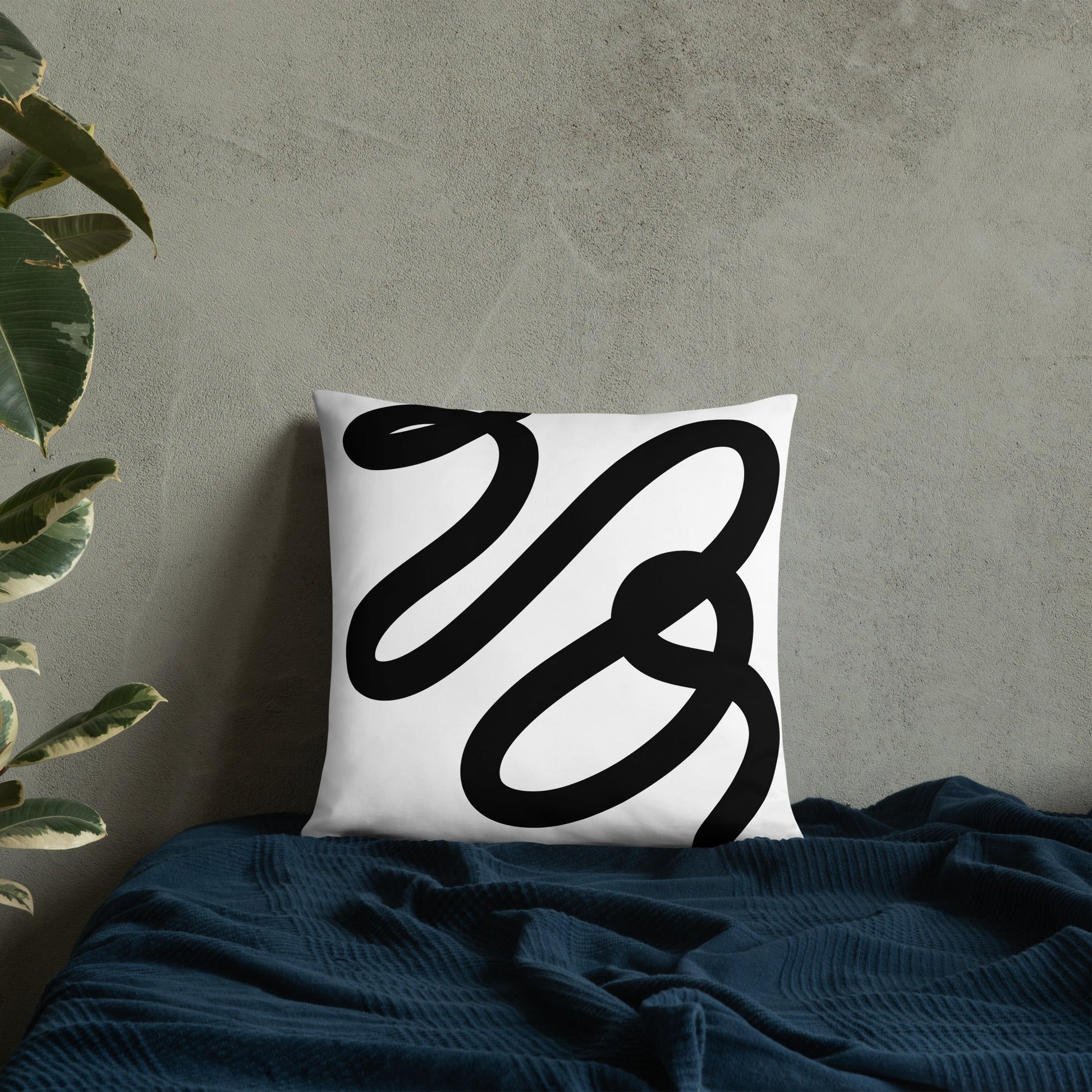 White pillow with black hand designed graphic Cart Retail