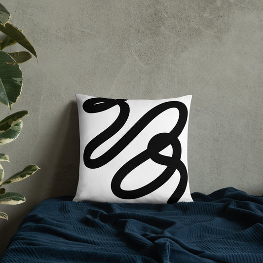 White pillow with black hand designed graphic Cart Retail