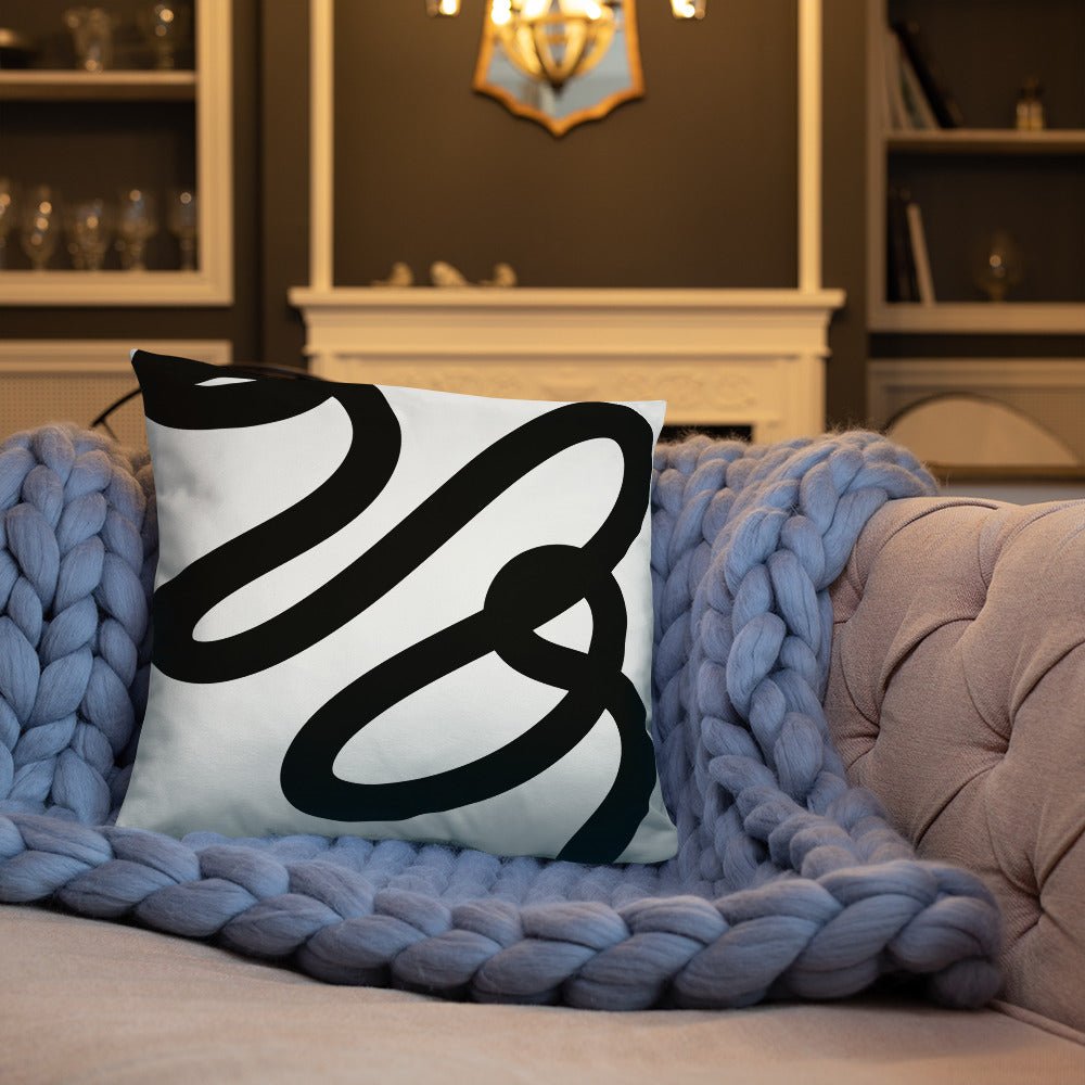 White pillow with black hand designed graphic - Cart Retail