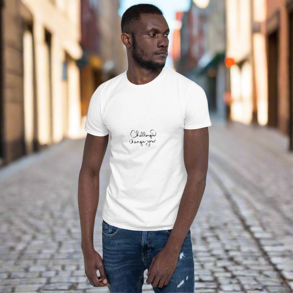 White T shirt with quote "Challenges Change You" Short - Sleeve Unisex T-Shirt - Cart Retail