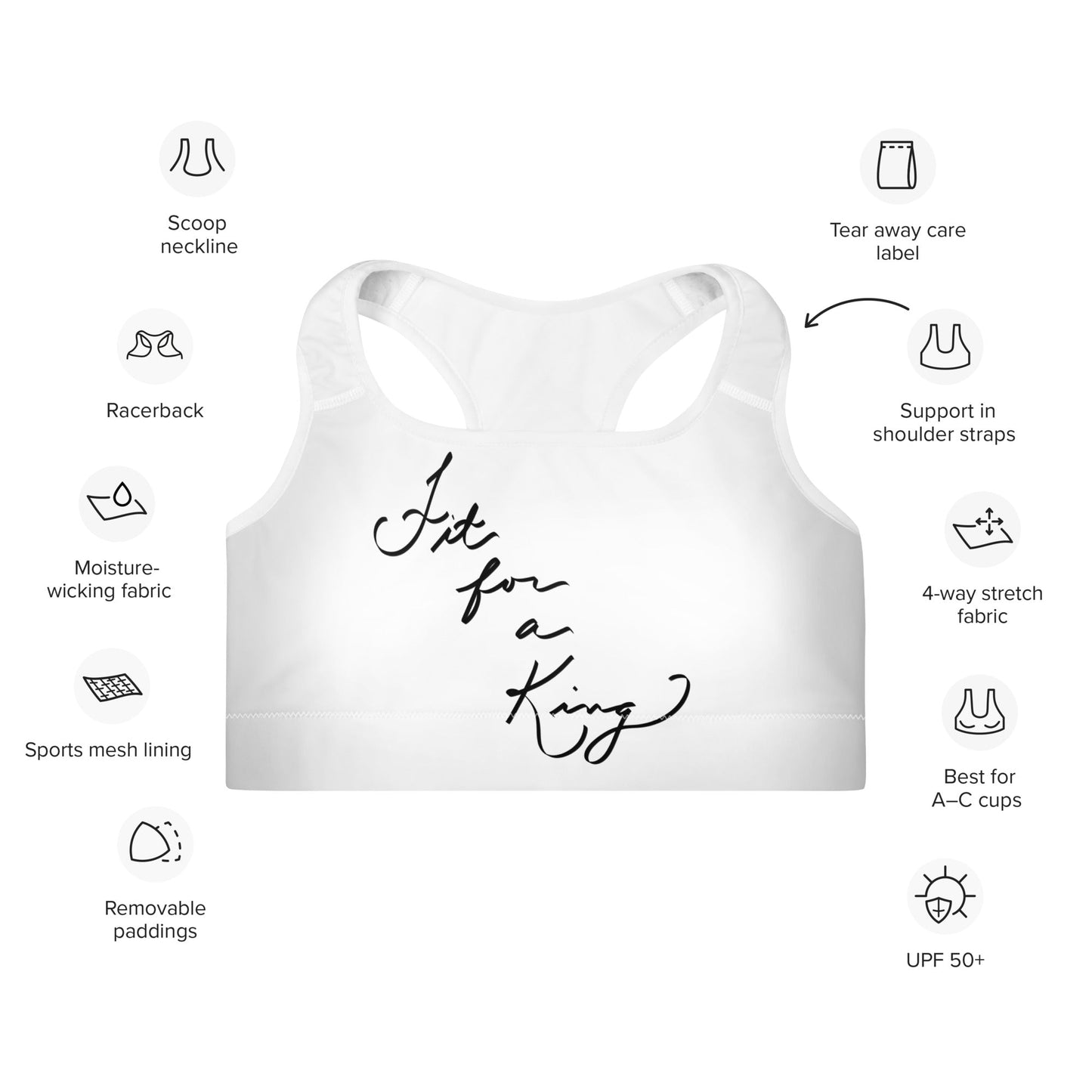 "Fit for a King" Padded Sports Bra - Cart Retail