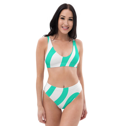 “Bright Teal Print” Recycled High-waisted Bikini
