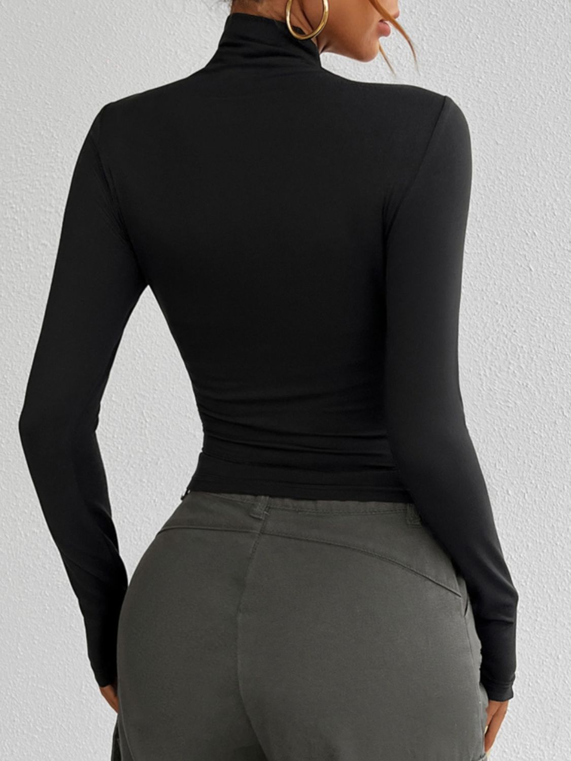 Black Devine Mock Neck Long Sleeve T-Shirt by Cart Retail