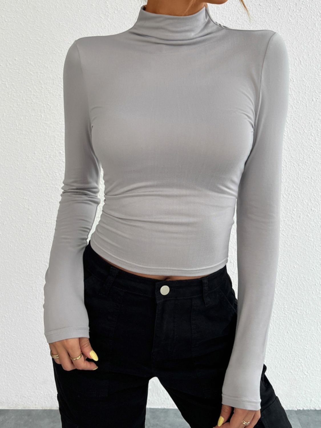 Gray Devine Mock Neck Long Sleeve T-Shirt by Cart Retail