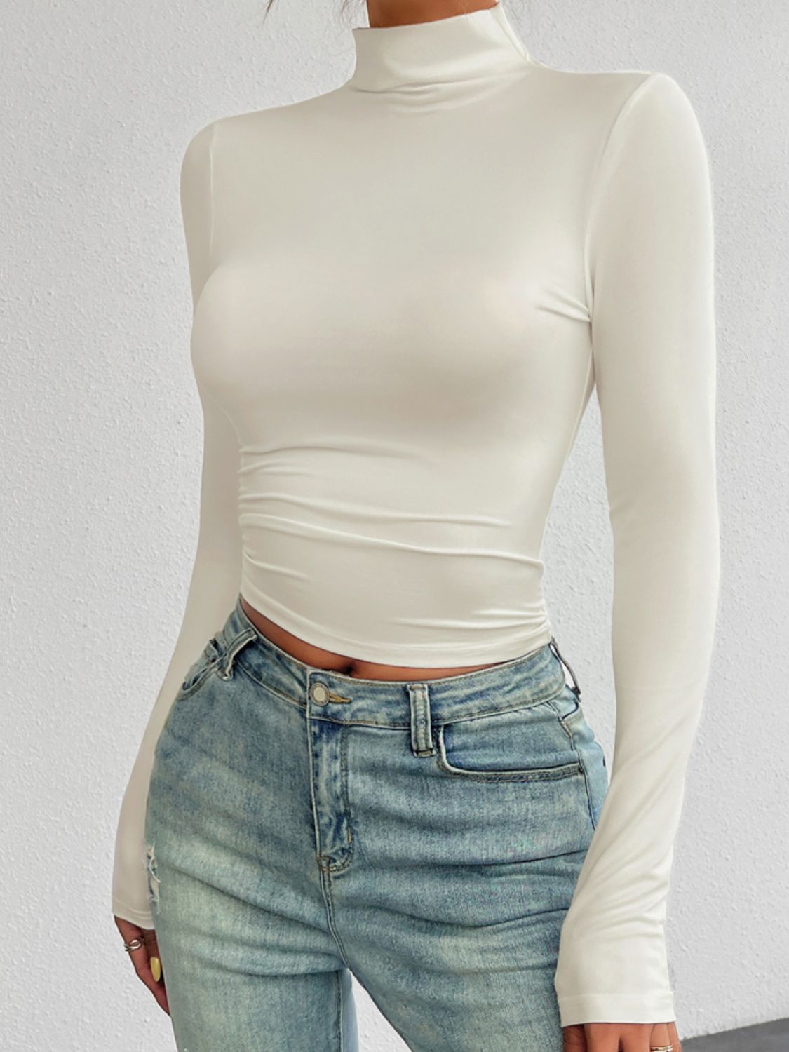 Ivory Devine Mock Neck Long Sleeve T-Shirt by Cart Retail