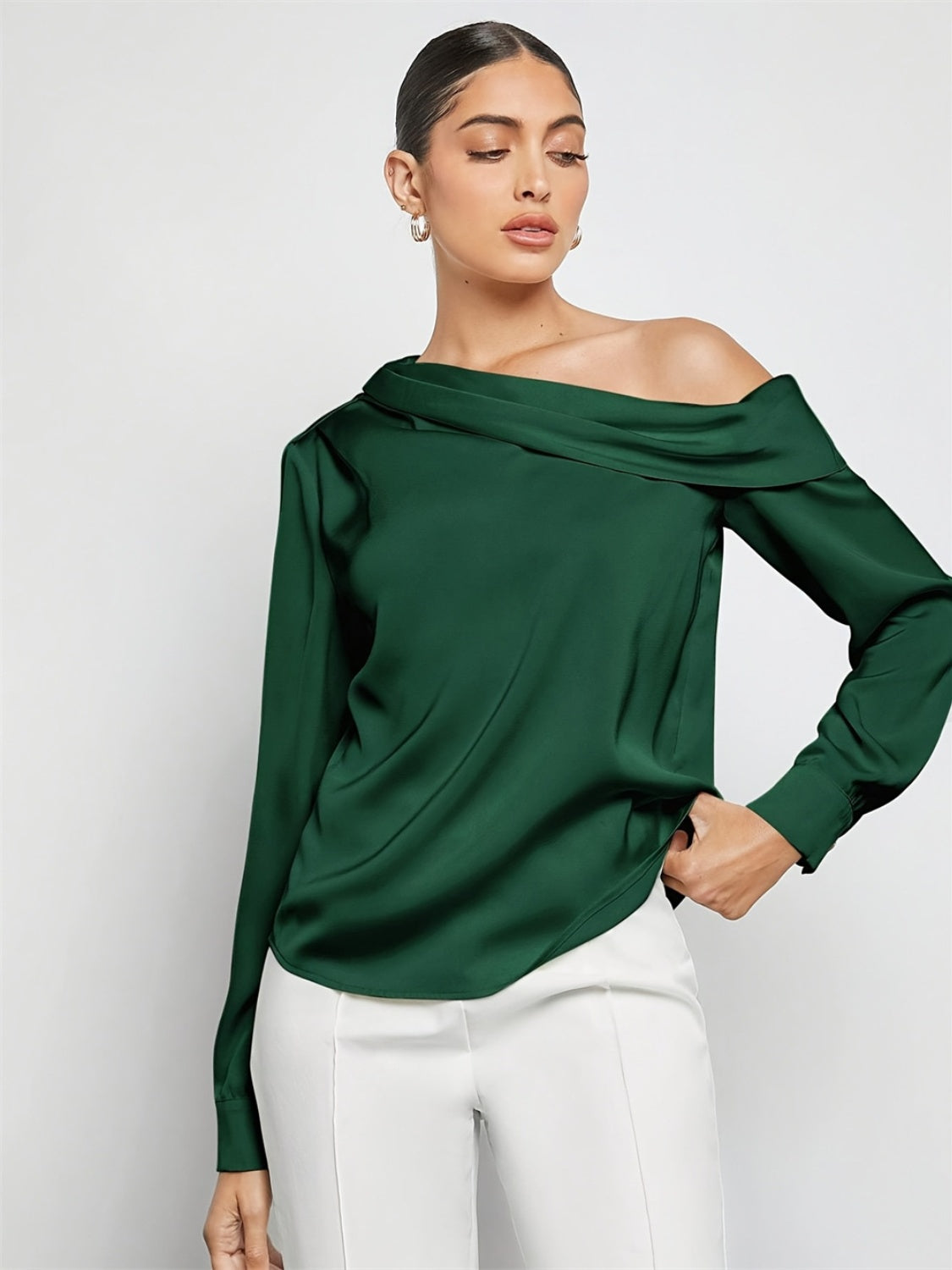 Ruched One Shoulder Long Sleeve Top by Cart Retail