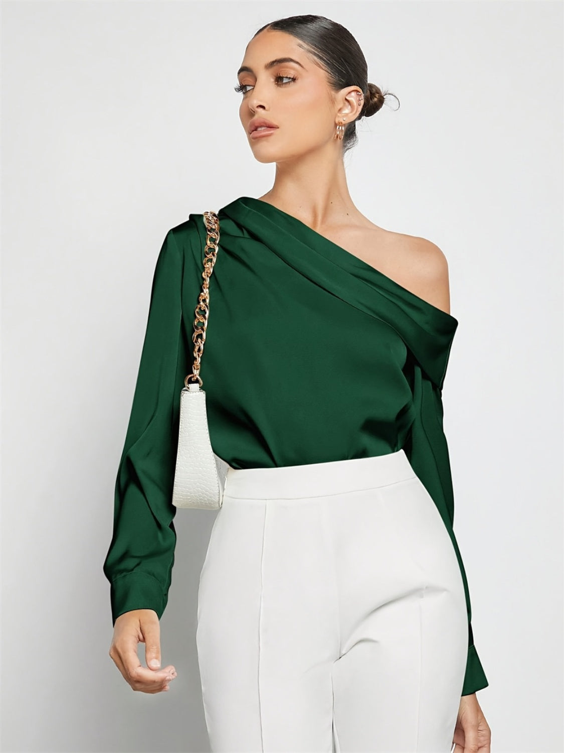 Ruched One Shoulder Long Sleeve Top by Cart Retail