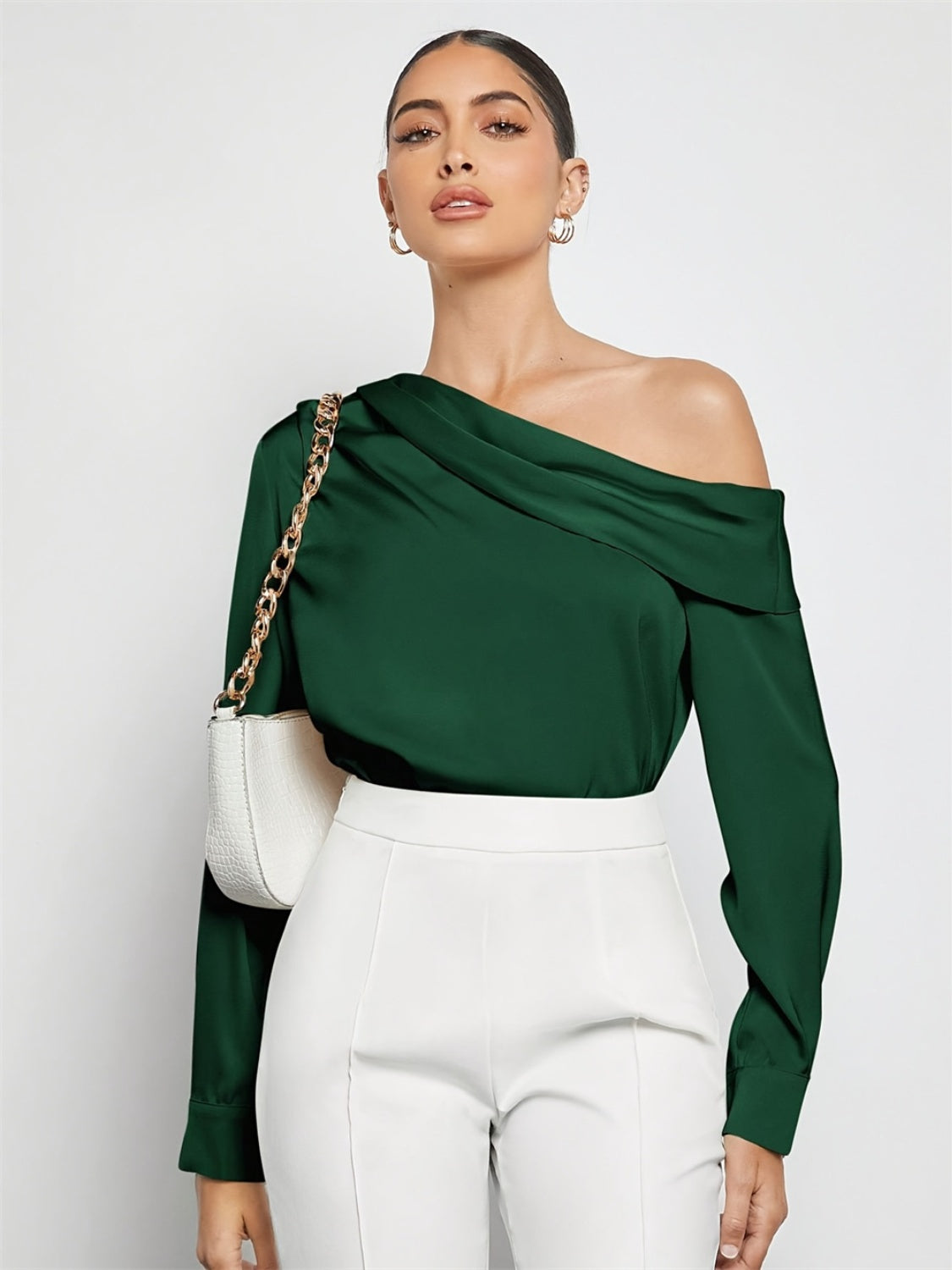 Ruched One Shoulder Long Sleeve Top by Cart Retail