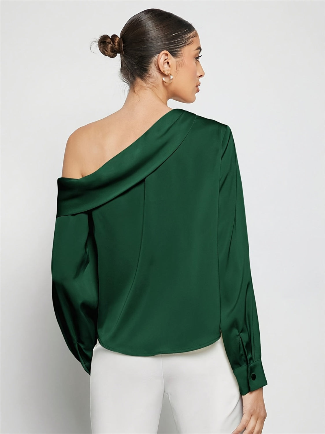 Ruched One Shoulder Long Sleeve Top back view by Cart Retail