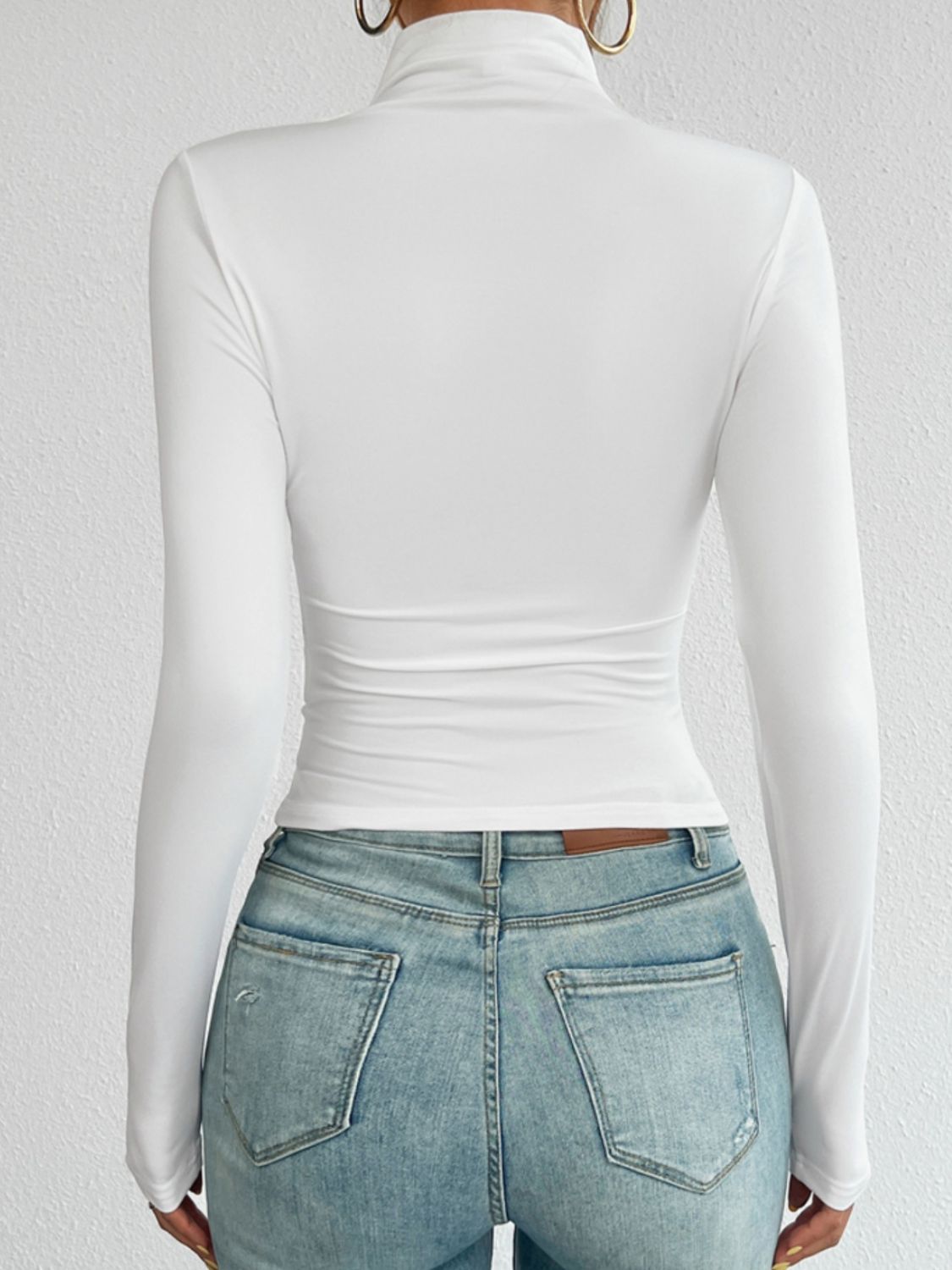 White Devine Mock Neck Long Sleeve T-Shirt by Cart Retail