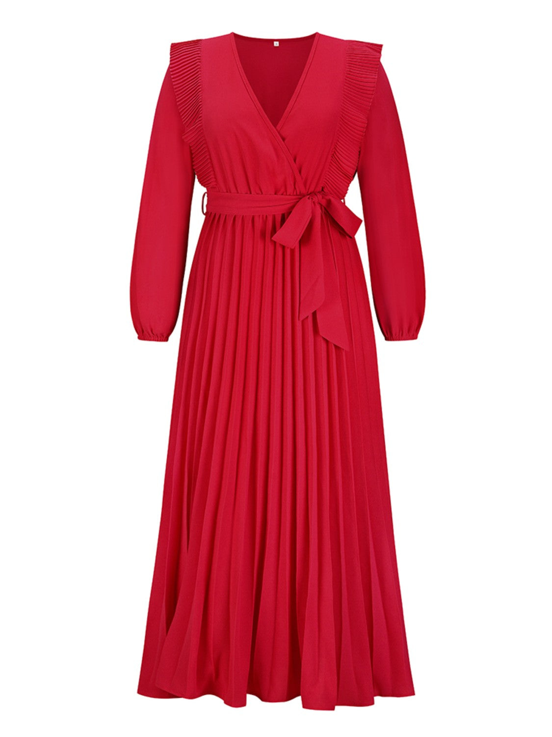 Pleated Surplice Tie Waist Maxi Dress