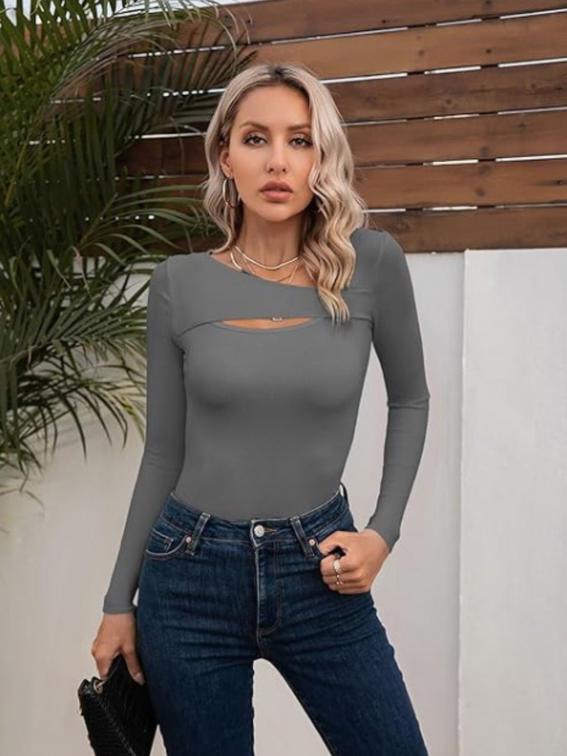 Asymmetrical Neck Long Sleeve T-Shirt - Cart Retail