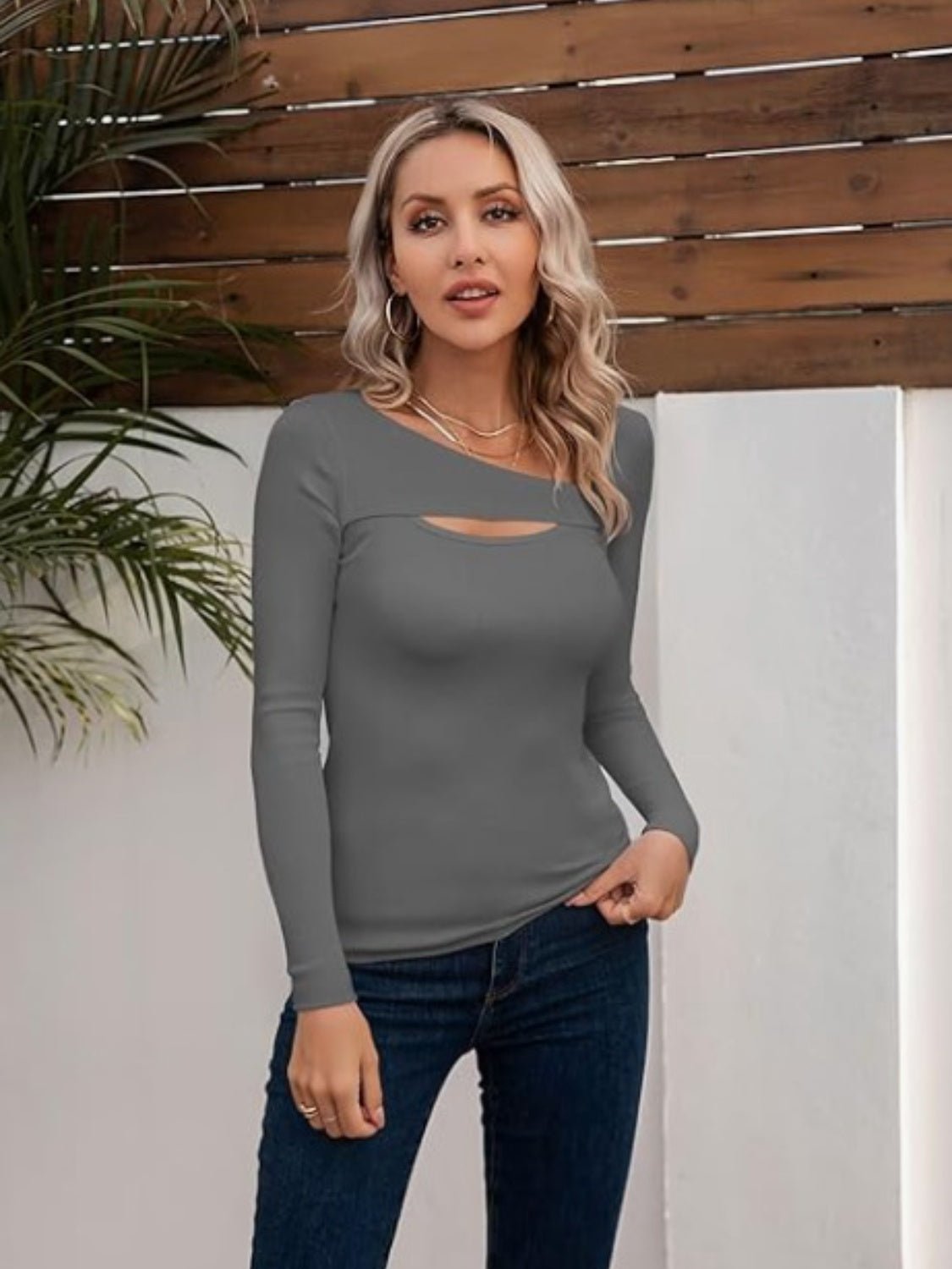 Asymmetrical Neck Long Sleeve T-Shirt - Cart Retail