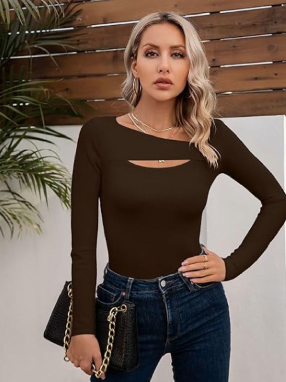 Asymmetrical Neck Long Sleeve T-Shirt - Cart Retail