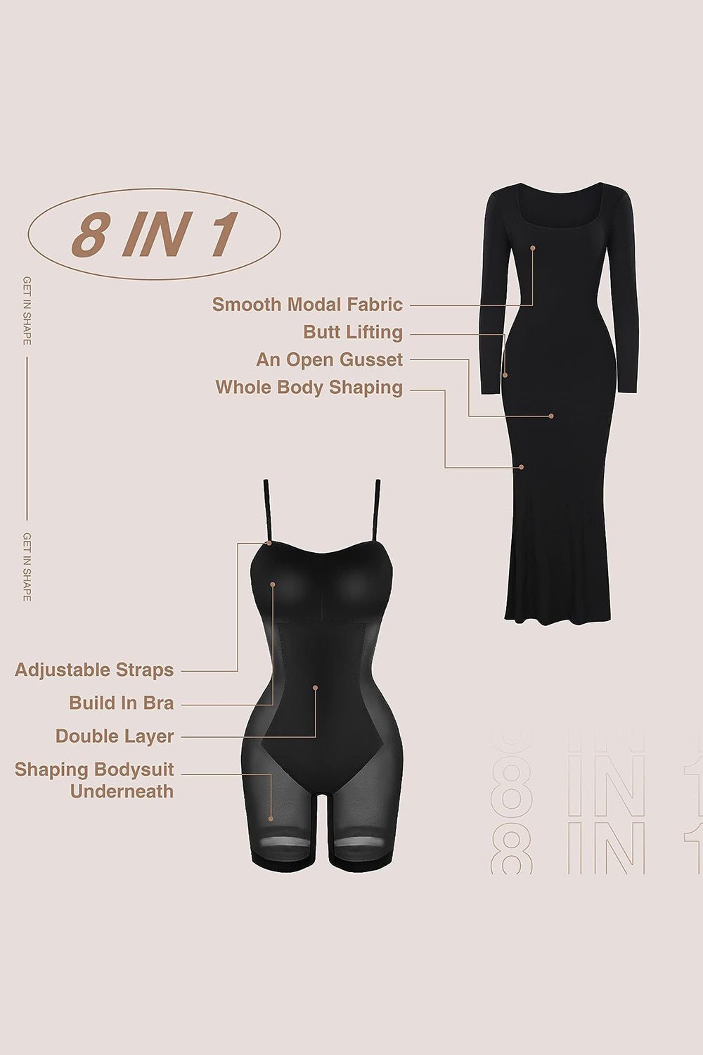 Basic Bae Built - In Shapewear Square Neck Long Sleeve Maxi Dress - Cart Retail