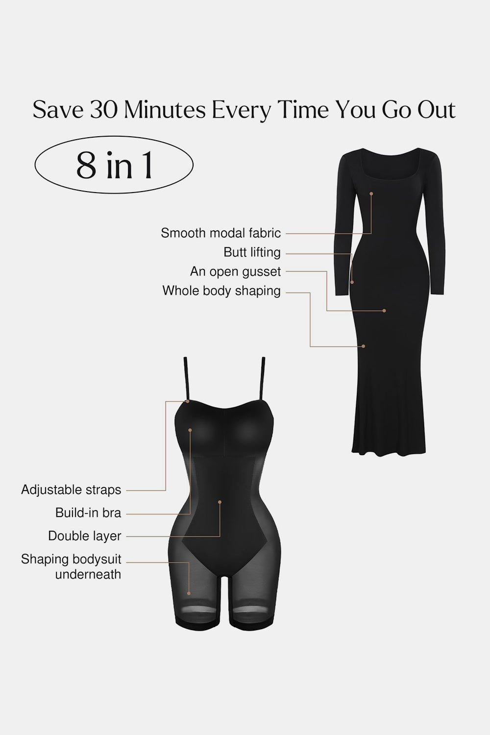 Basic Bae Built - In Shapewear Square Neck Long Sleeve Maxi Dress - Cart Retail