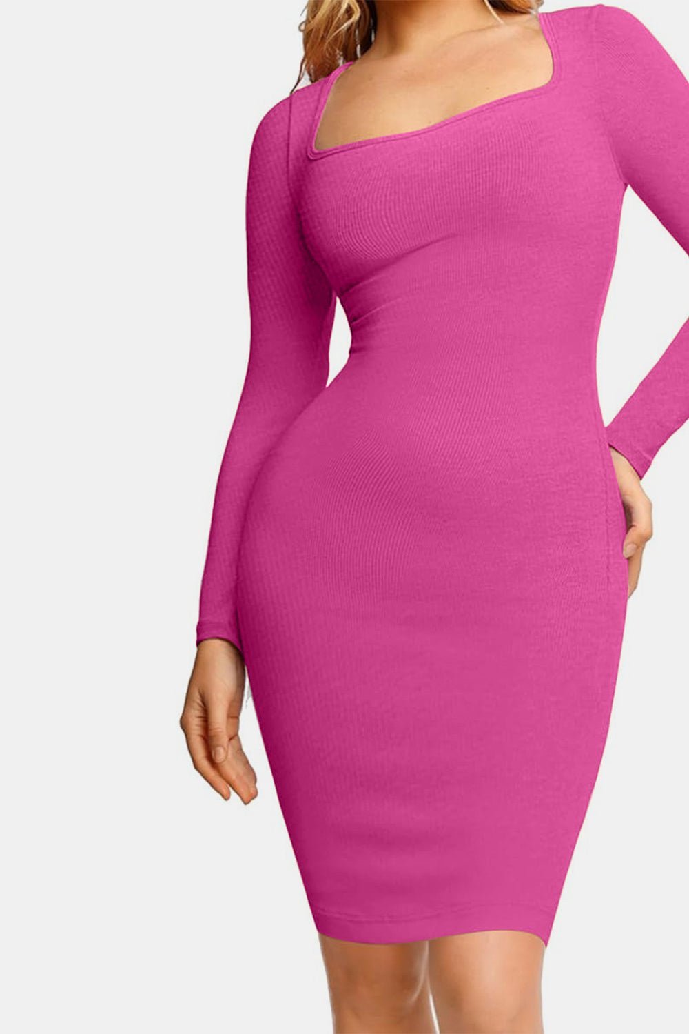 Basic Bae Full Size Built - In Shapewear Square Neck Long Sleeve Dress - Cart Retail