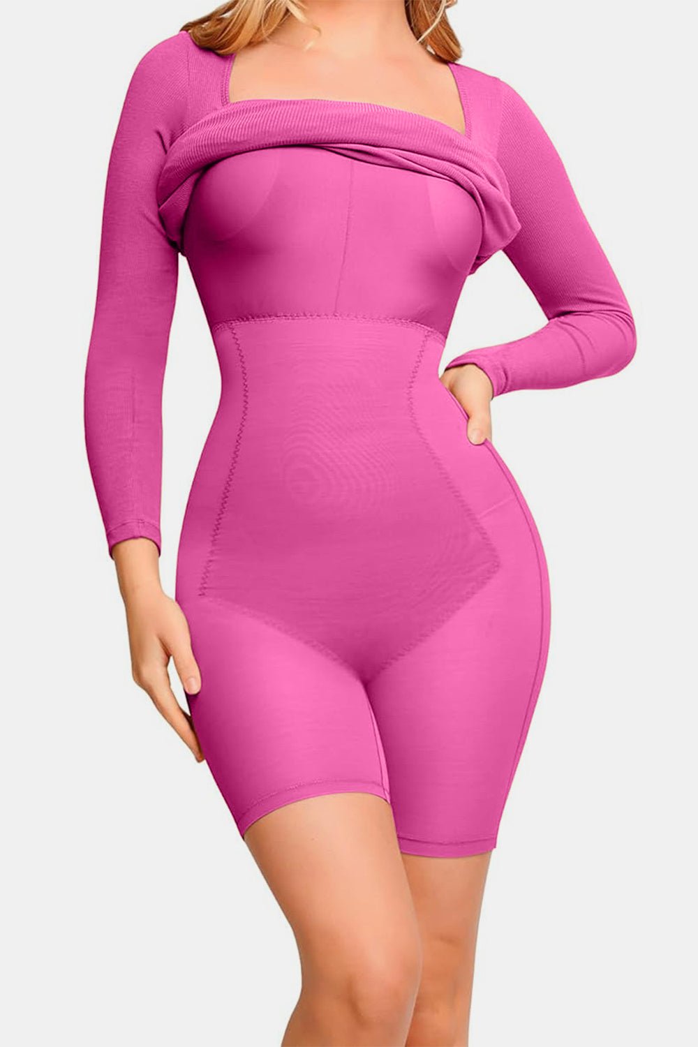 Basic Bae Full Size Built - In Shapewear Square Neck Long Sleeve Dress - Cart Retail