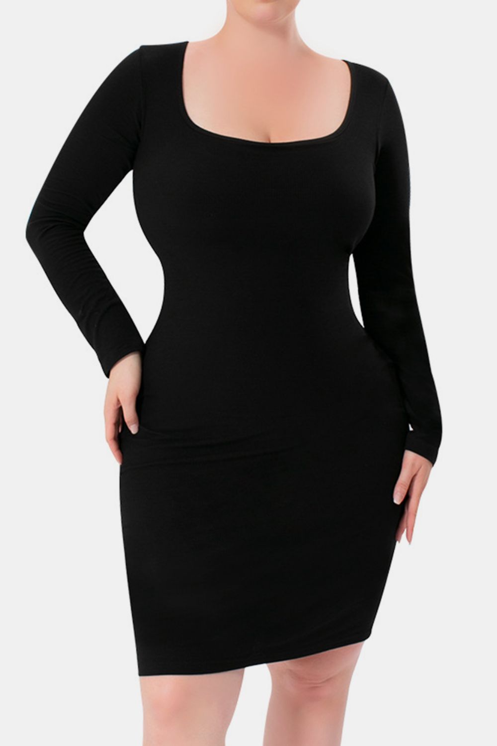 Basic Bae Full Size Built - In Shapewear Square Neck Long Sleeve Dress - Cart Retail