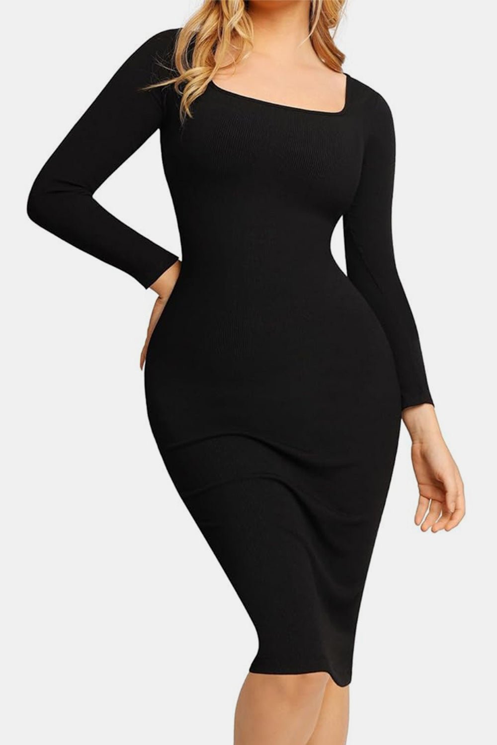 Basic Bae Full Size Built - In Shapewear Square Neck Long Sleeve Dress - Cart Retail