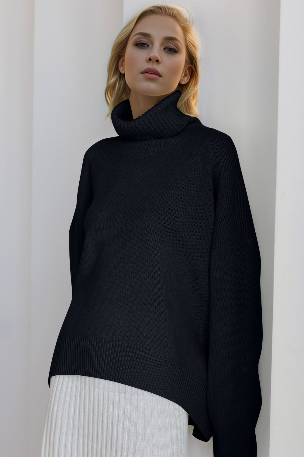 Basic Bae Turtleneck Dropped Shoulder Long Sleeve Sweater - Cart Retail