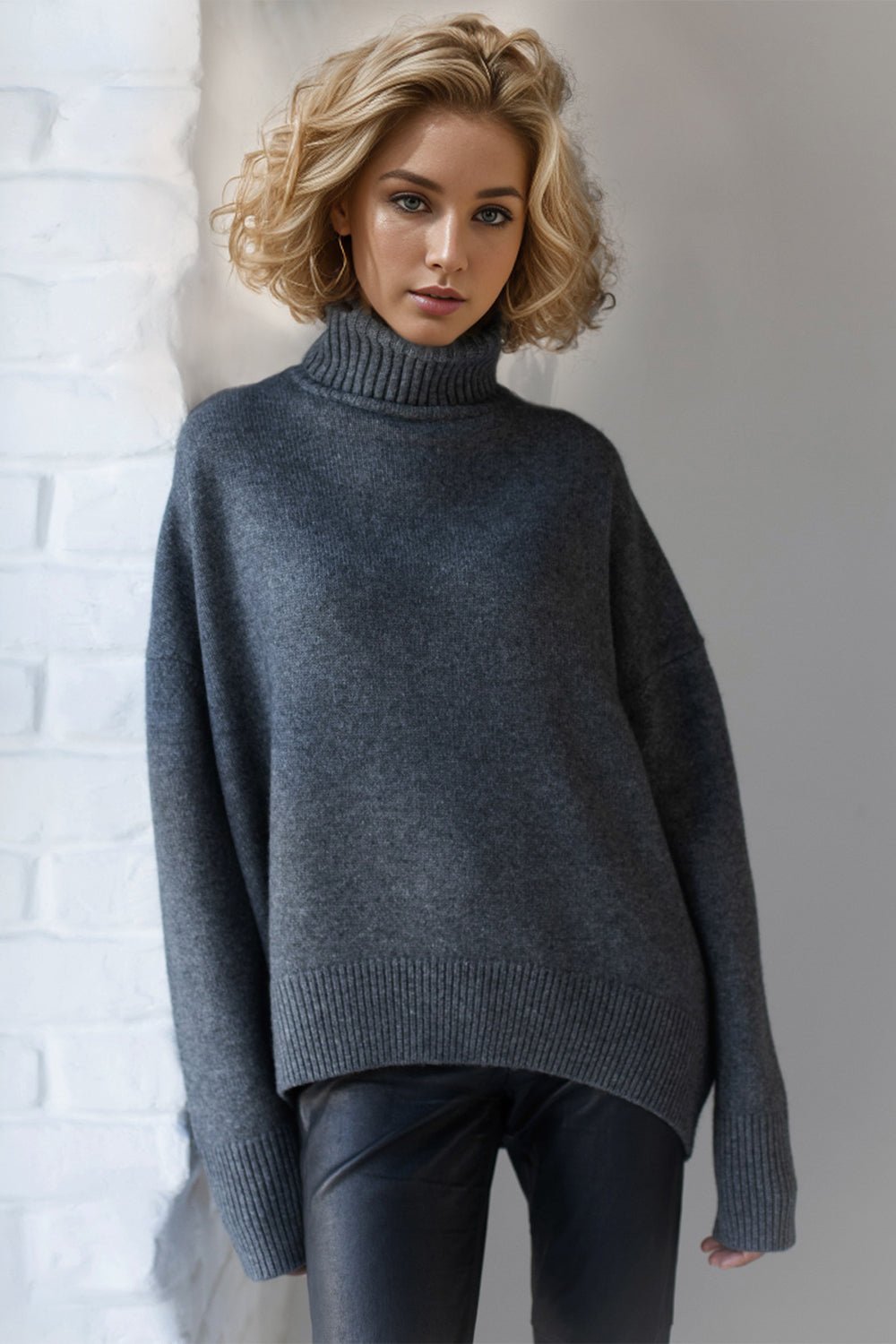 Basic Bae Turtleneck Dropped Shoulder Long Sleeve Sweater - Cart Retail