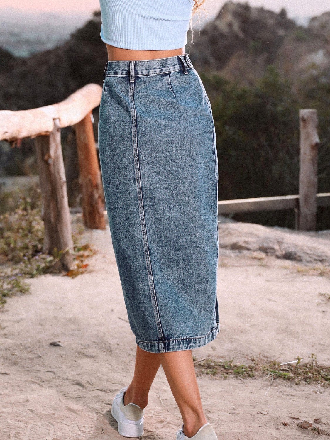 Button Down Denim Skirt - Cart Retail