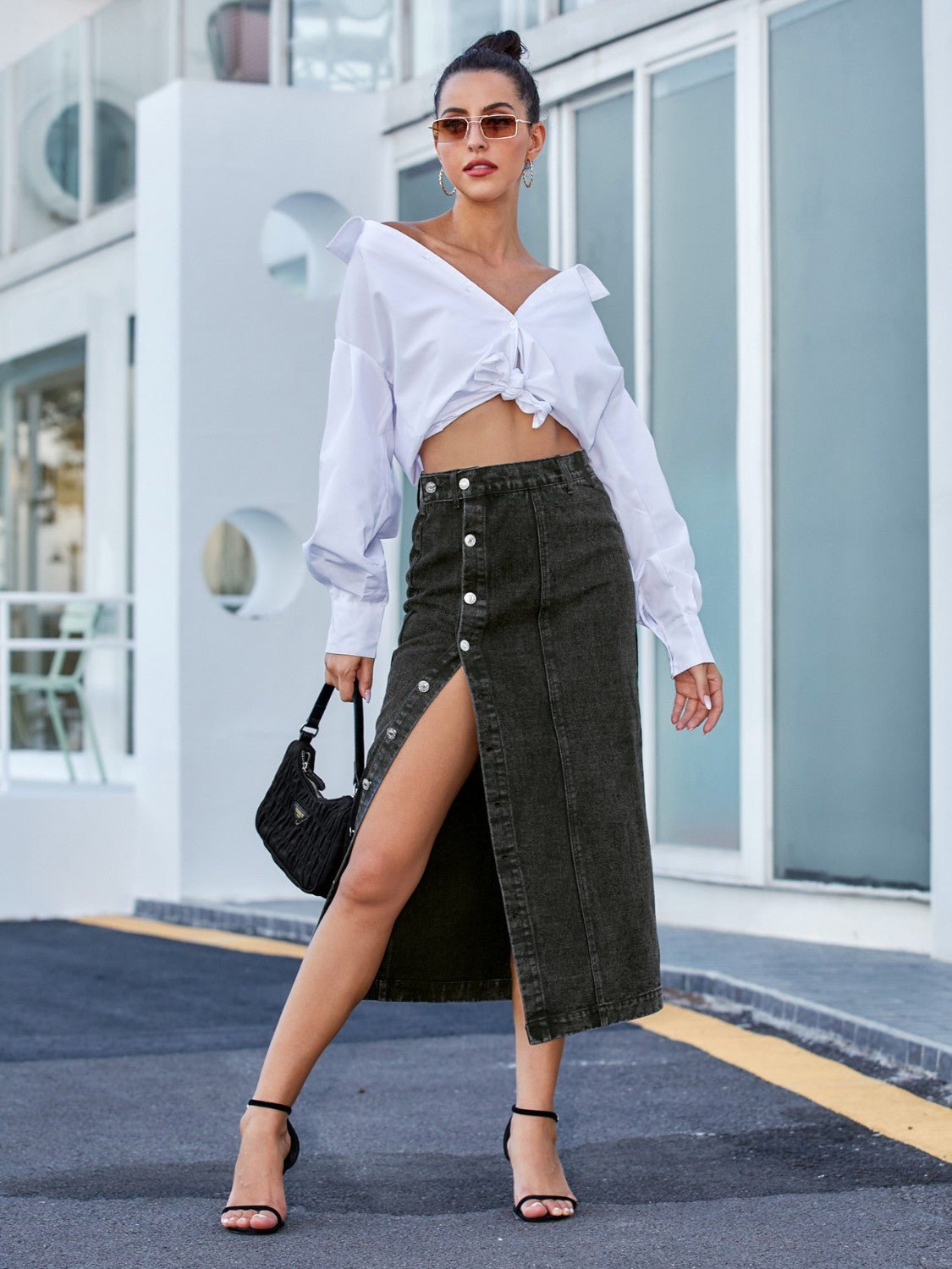 Button Down Denim Skirt - Cart Retail