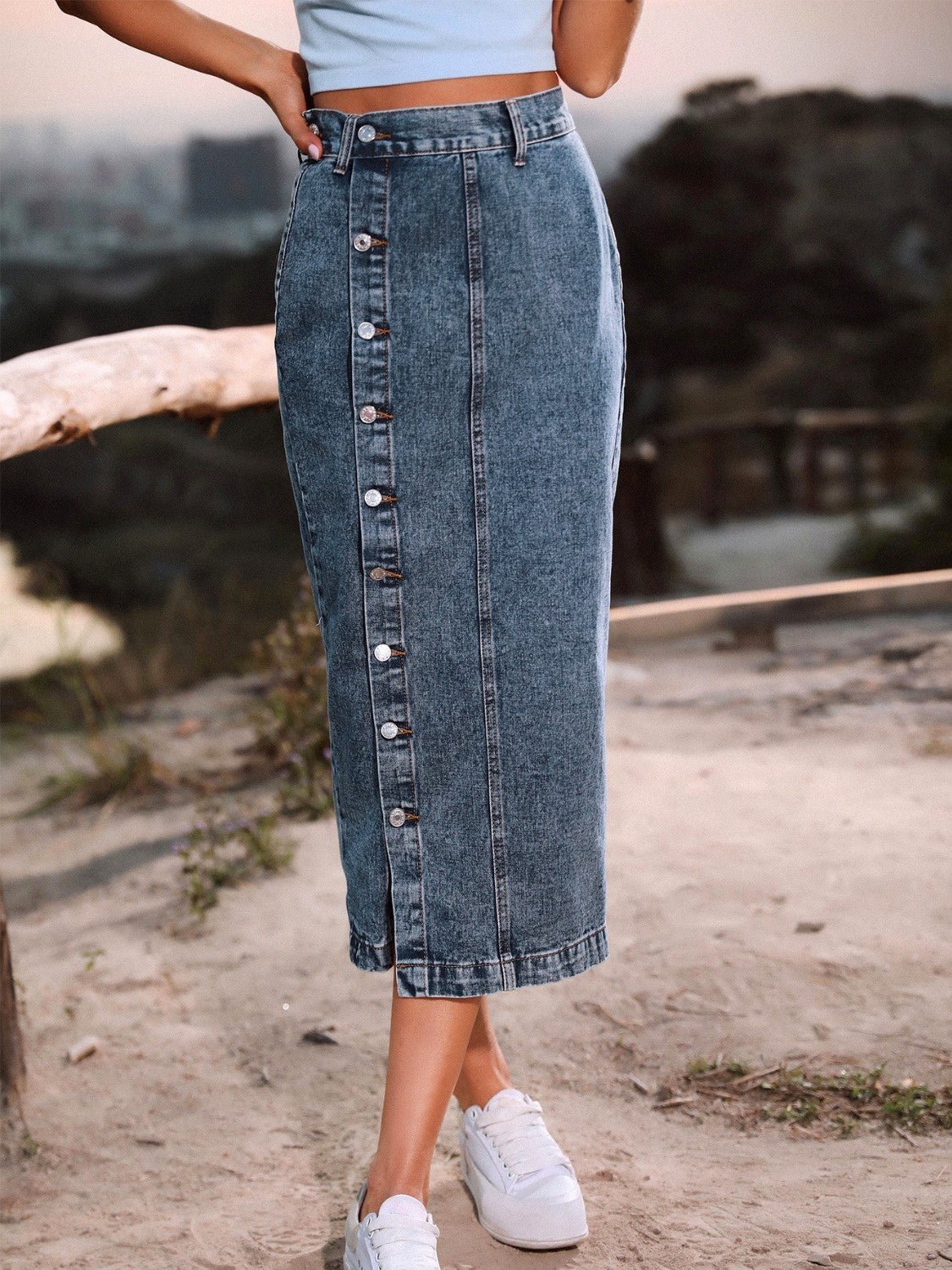 Button Down Denim Skirt - Cart Retail