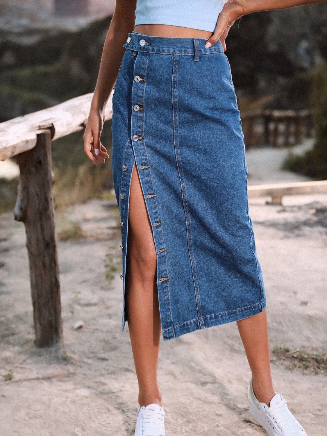 Button Down Denim Skirt - Cart Retail