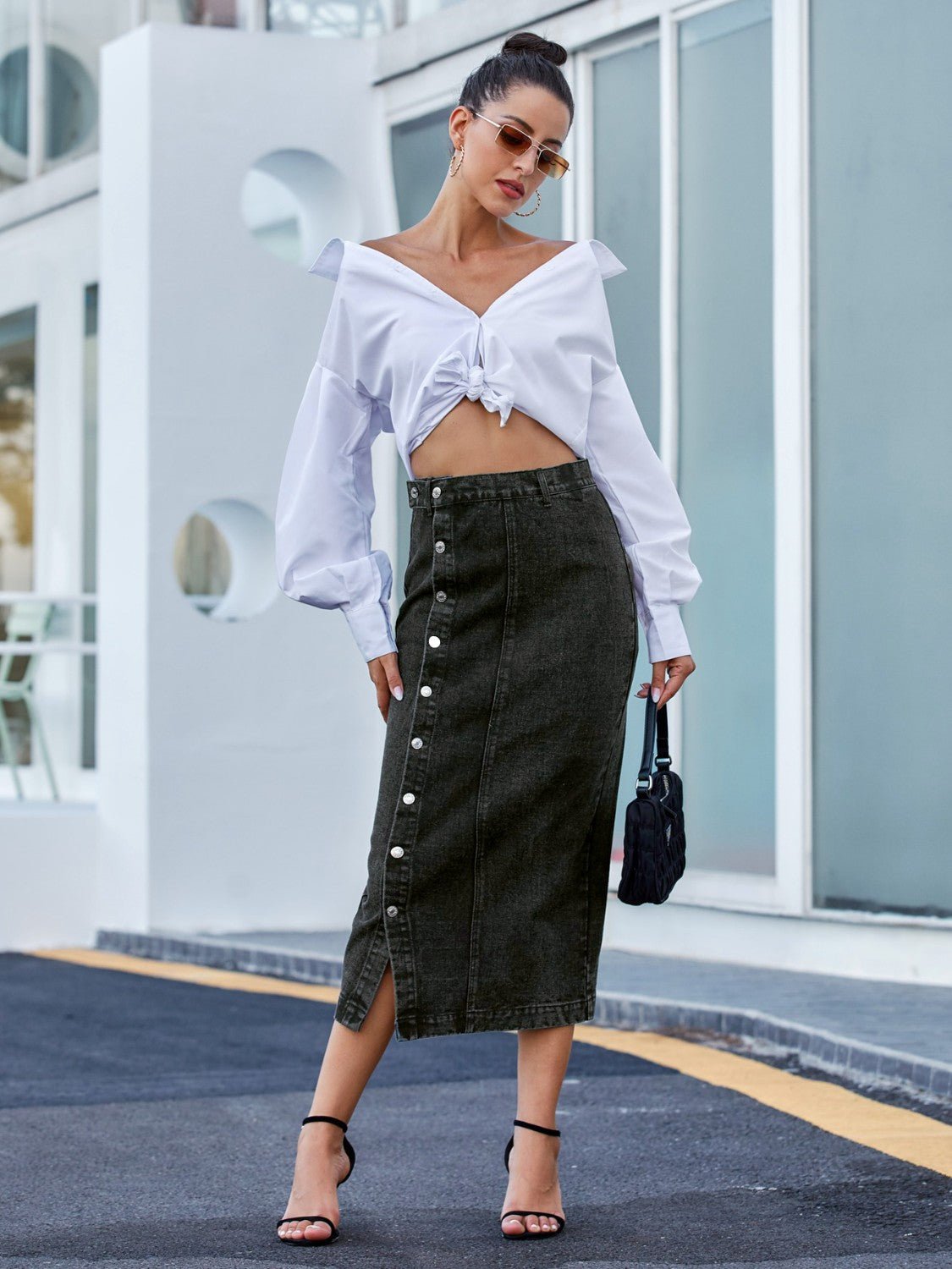 Button Down Denim Skirt - Cart Retail