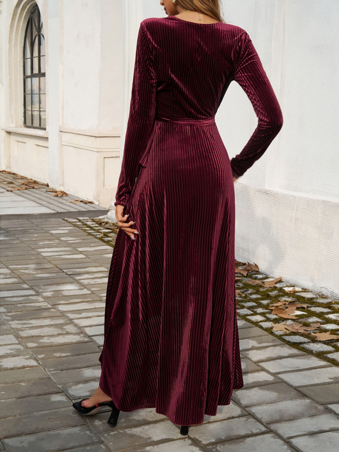 Devine Split Surplice Long Sleeve Midi Dress