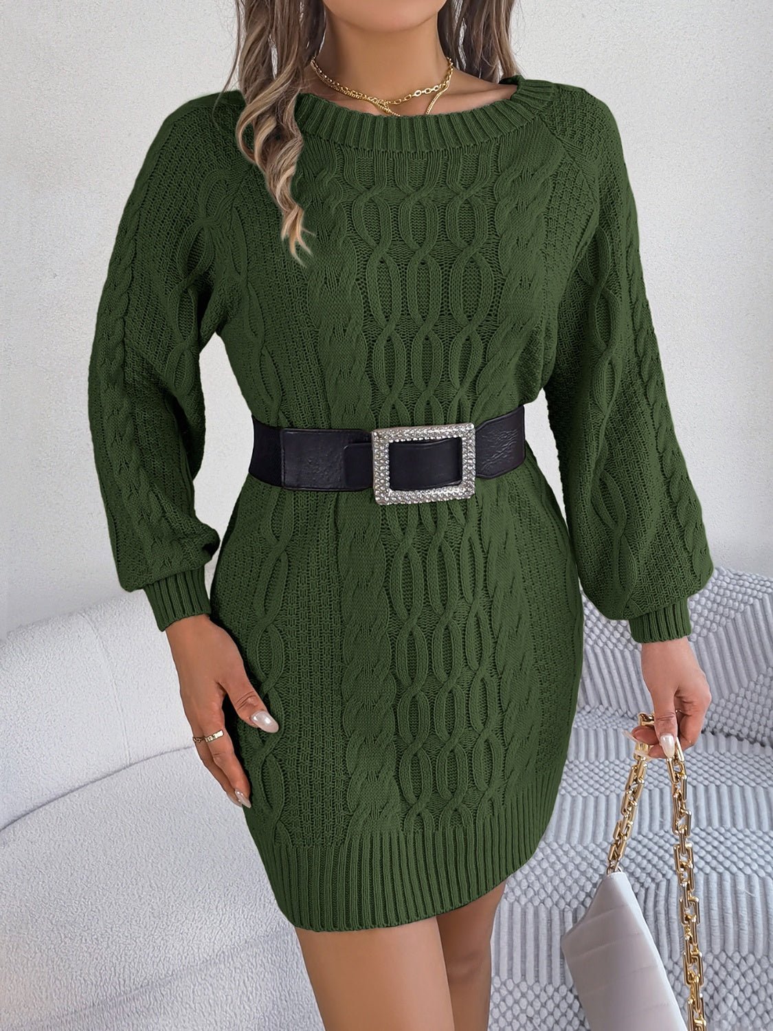 Cable - Knit Round Neck Sweater Dress - Cart Retail