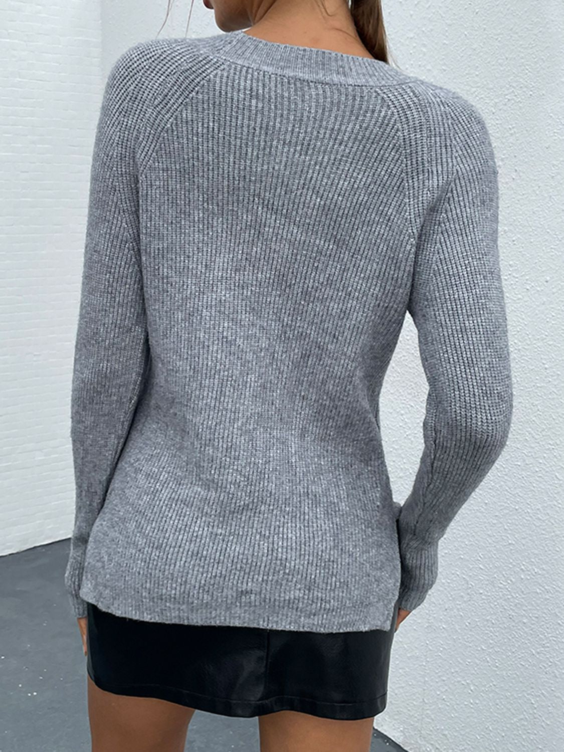 Shiny Bead Trim Rib-Knit Sweater