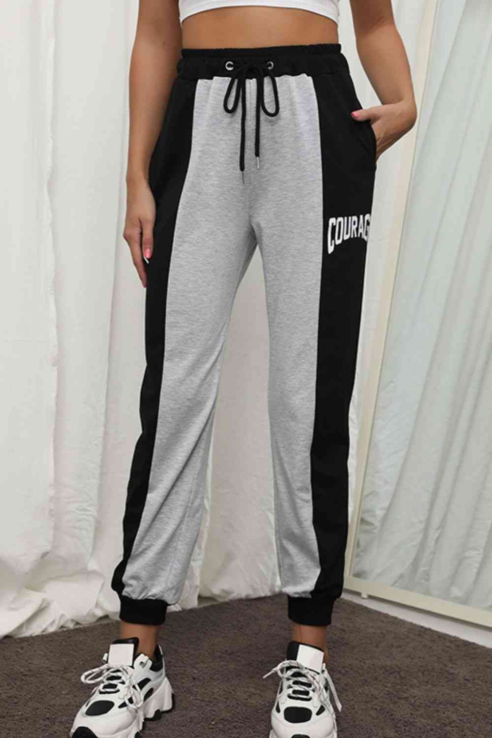 COURAGE Graphic Color Block Drawstring Joggers - Cart Retail