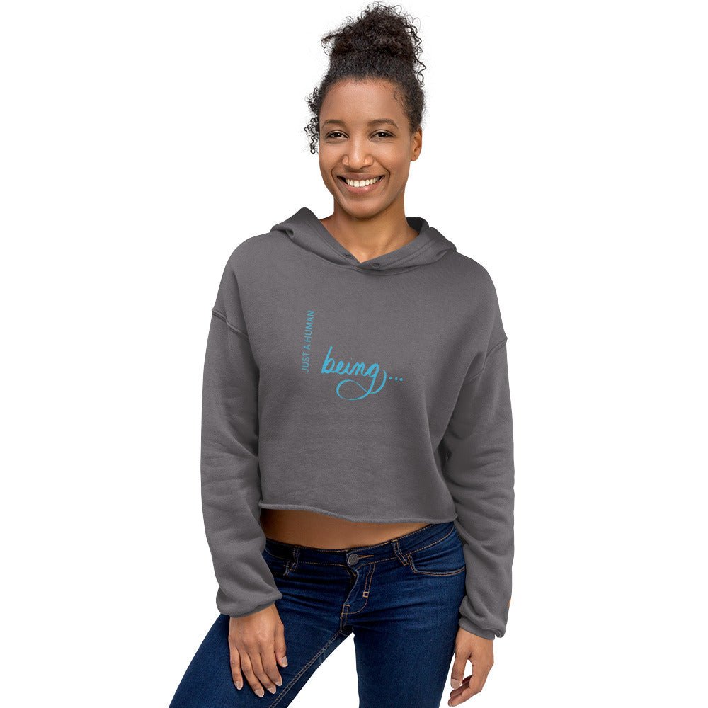 "Just a Human Being" Crop Hoodie Handcrafted Text - Cart Retail