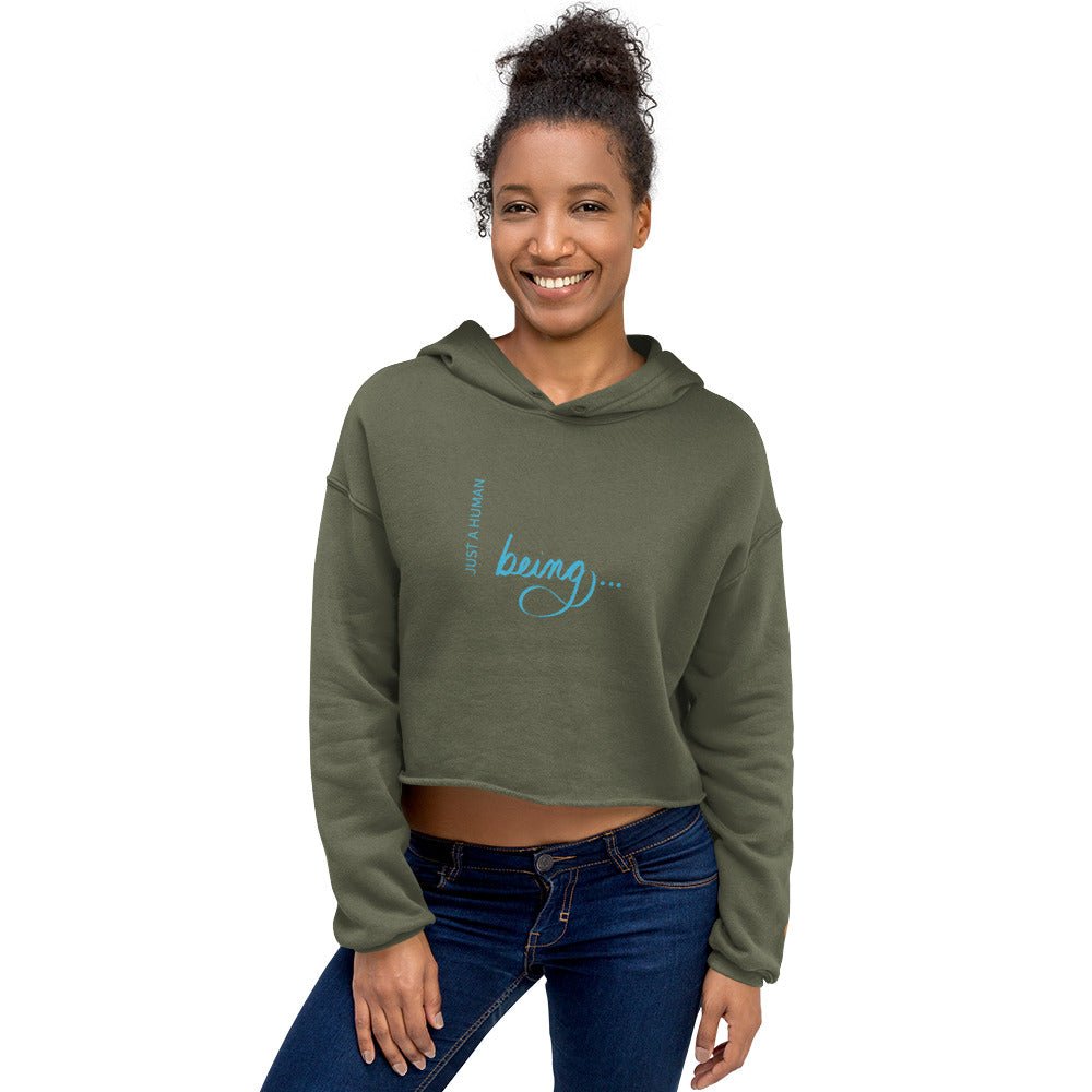 "Just a Human Being" Crop Hoodie Handcrafted Text - Cart Retail