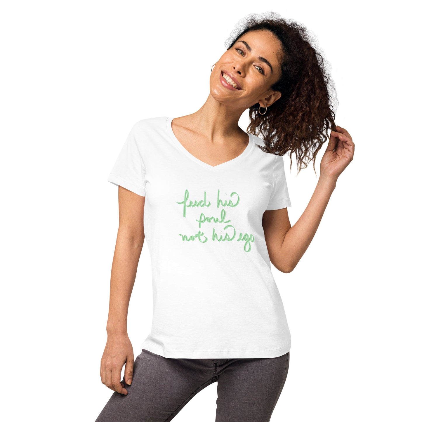 "Feed His Soul" Women’s Fitted V-neck T-shirt